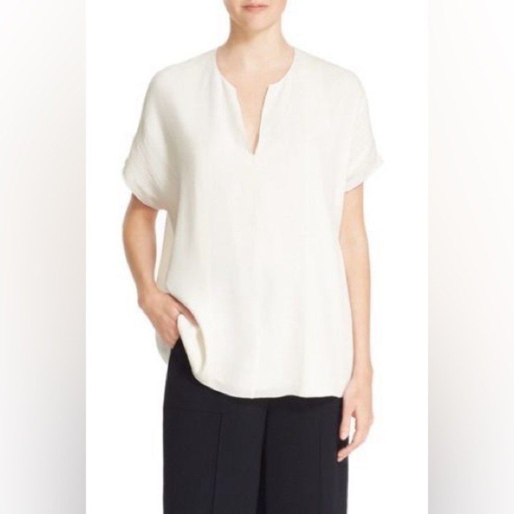 VINCE Pintuck Pleated Silk Top small Off White Original $295 Womens XS